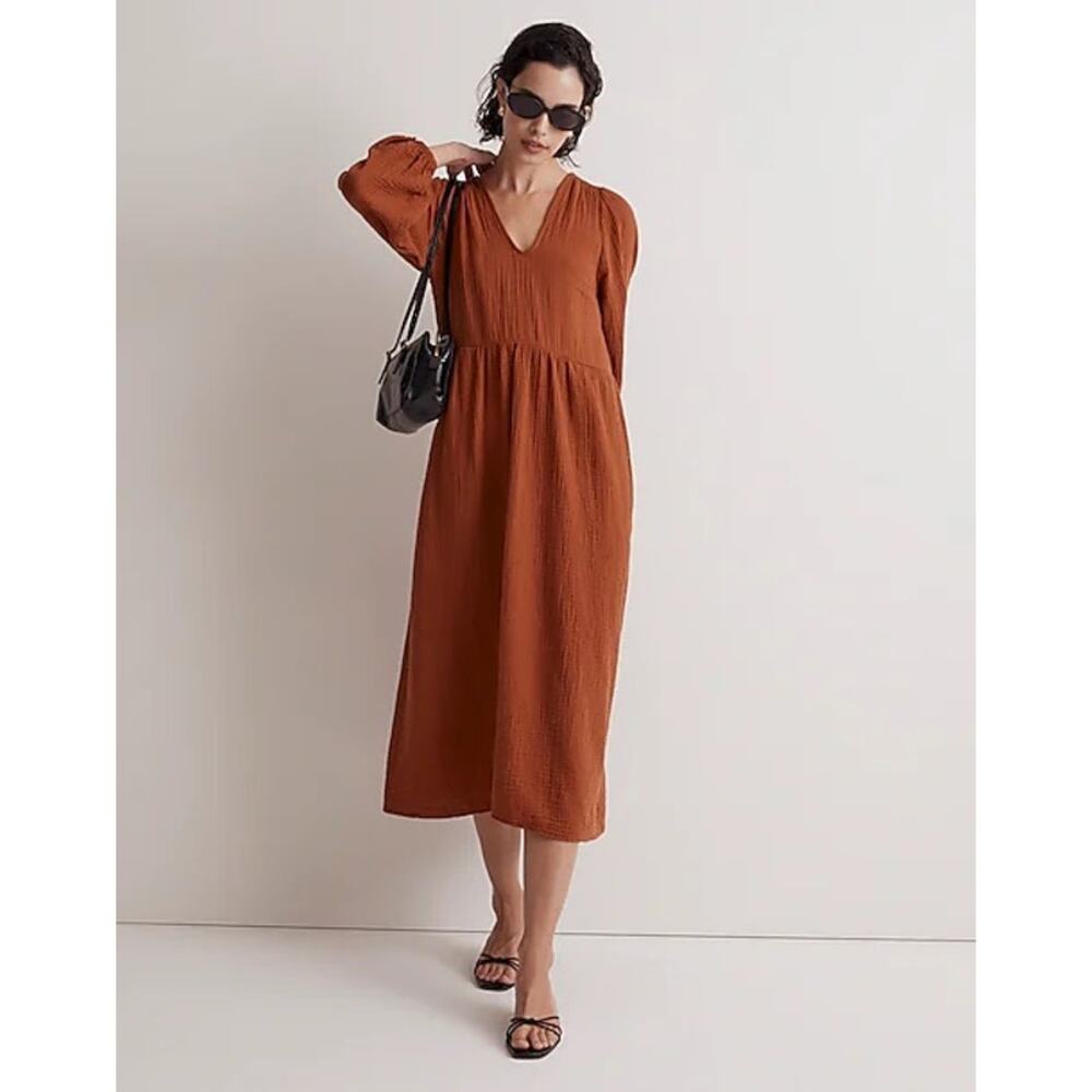Madewell Rust Brown V-Neck Midi Dress